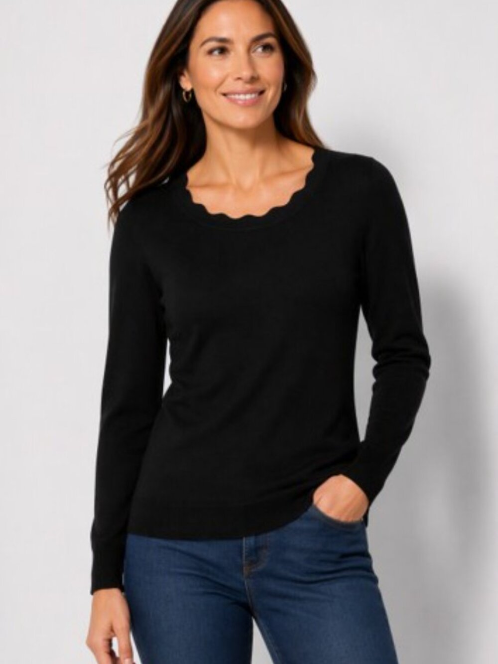 Talbots 100% Merino Wool Black Scalloped Neck Sweater Size 2X